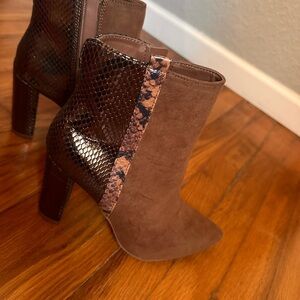 Brown Suede and Snakeskin Ankle Boots